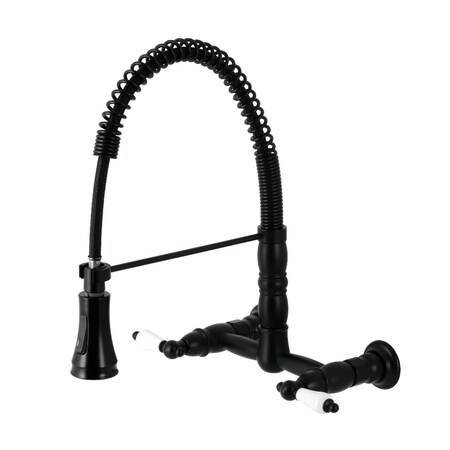 Gourmetier GS1240PL Two-Handle Wall-Mount Pull-Down Sprayer Kitchen Faucet, Matte Black GS1240PL